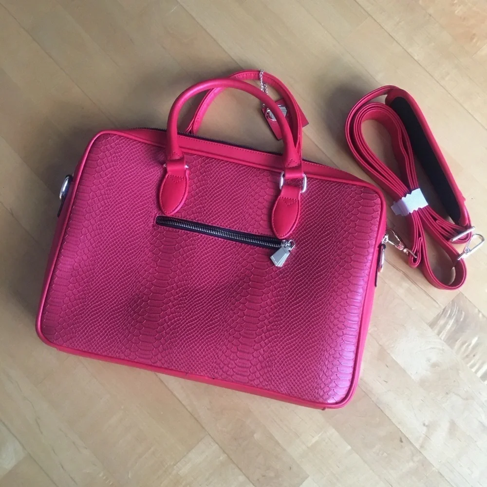 Tote&Carry Faux Snakeskin, Jetsetter 15 inch Laptop Bag, Briefcase, Red, Vegan